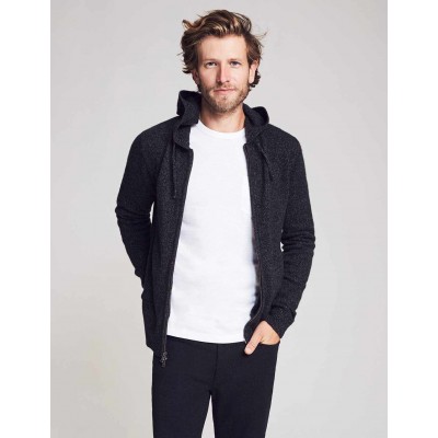 Cashmere Wool Full Zip Hoodie - Charcoal Marl